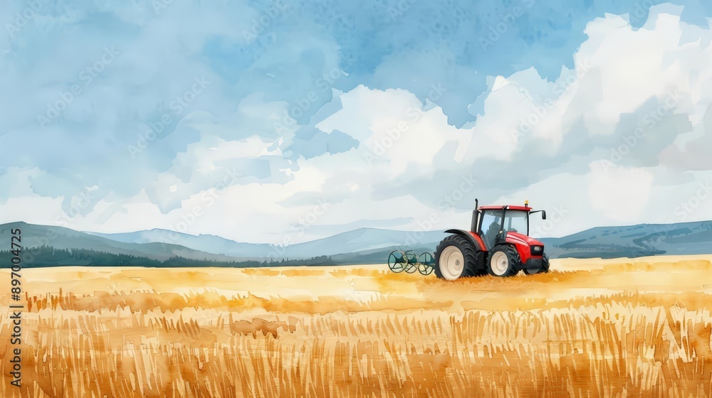 Fototapeta premium Conservation farming, dry conditions, bountiful harvest, watercolor style