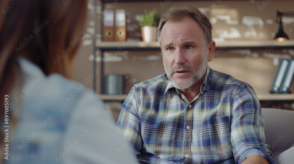 Naklejka premium Professional Consultation: Mature Man Engaged in Discussion with Client in Office Setting