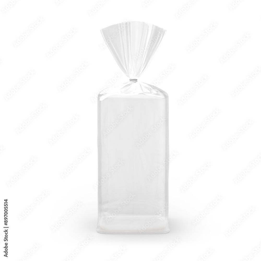 Vertical transparent bag for bread package mockup. illustration isolated on white background ready and simple to use for your design. Mockup 3d illustration, 3d rendering