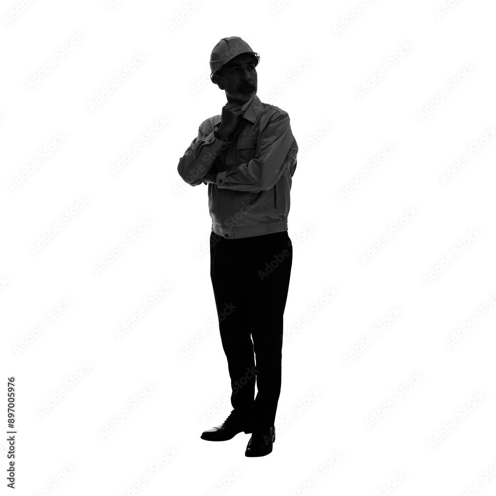 Silhouette of middle-aged Caucasian engineer. Full body photo PNG with transparent background precisely cut out with clipping path. Silhouette of middle-aged Caucasian engineer. Full body photo PNG with transparent background precisely cut out with clipping path.
