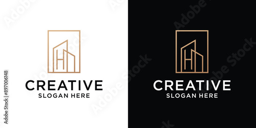Luxury building real estate letter H logo design template abstract