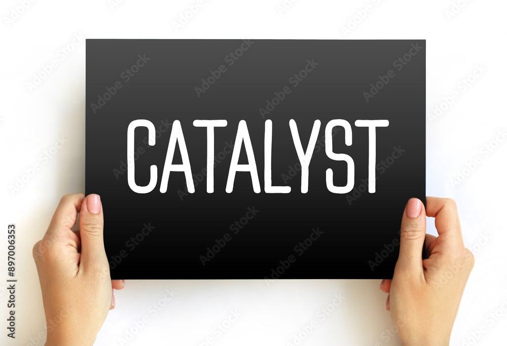 Catalyst - substance that increases the rate of a chemical reaction without itself undergoing any permanent chemical change, text concept on card