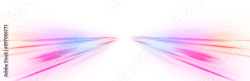 Neon stripes in the form of drill, turns and swirl. Illustration of high speed concept. Image of speed motion on the road. Abstract background png in blue and purple neon glow colors.	