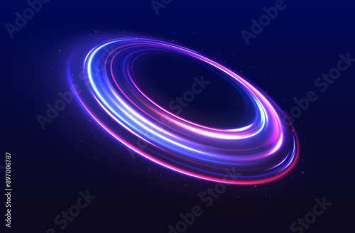 Vector swirl trail effect. Abstract vector fire circles, sparkling swirls and energy light spiral frames.	