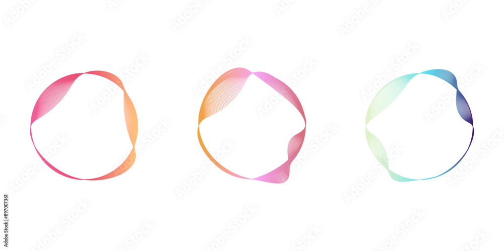 A set of circular frame made up of vibrant, wavy lines. Adds a dynamic element to your design. The central empty space is great for text or images. A set of circular frame made up of vibrant, wavy lines. Adds a dynamic element to your design. The central empty space is great for text or images.