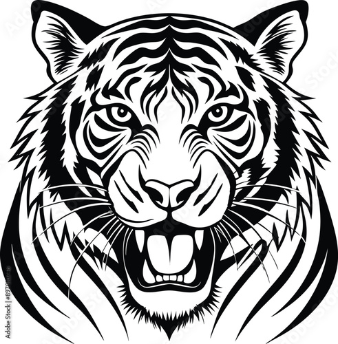  vector silhouette of a hungry tiger with a minimalist design and white background