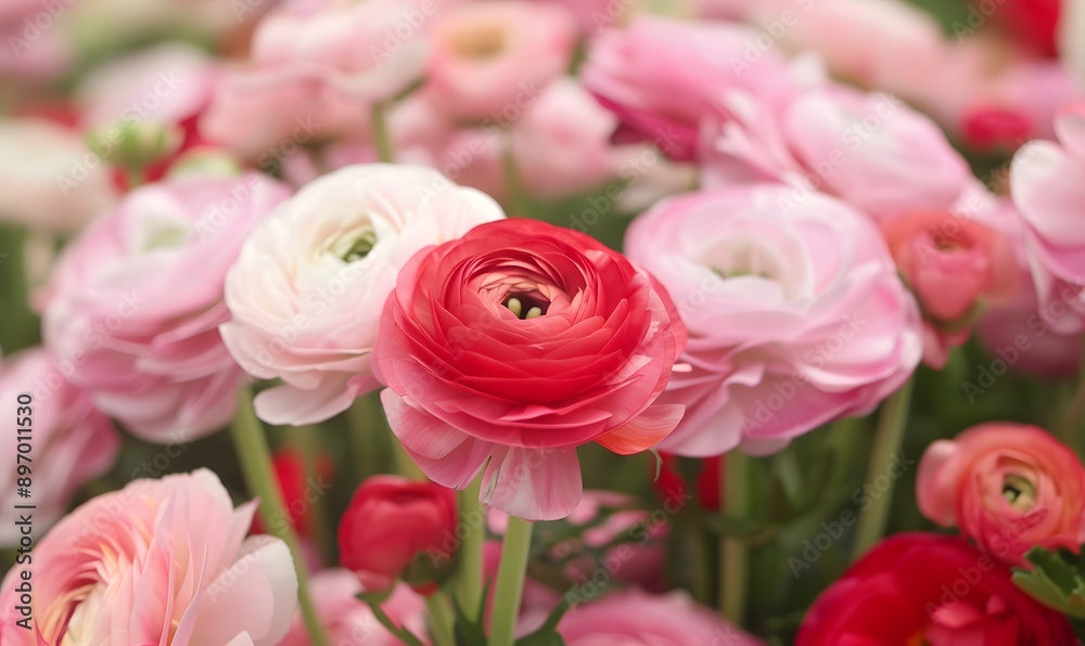 Beautiful Pink and Red Ranunculus Flowers, Generative AI Beautiful Pink and Red Ranunculus Flowers, Generative AI