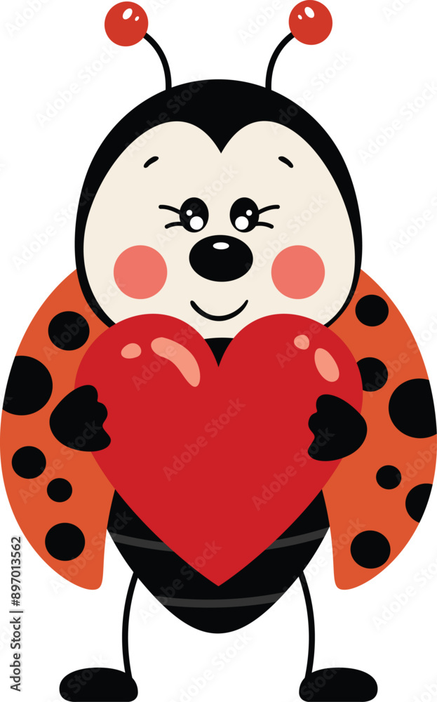 Obraz premium Funny ladybug with a red heart