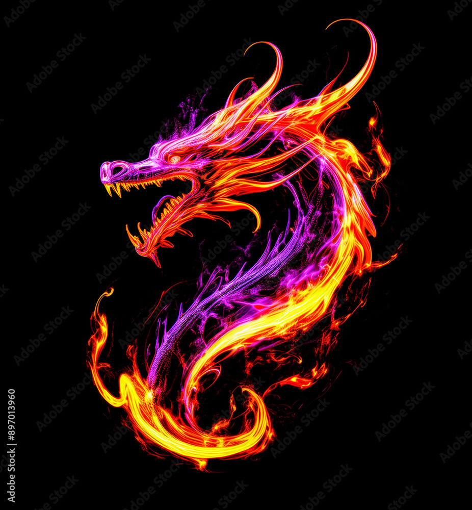 Fire dragon made of fire flame on the dark background Fire dragon made of fire flame on the dark background