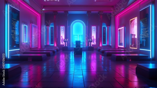 Neon Retro Futuristic Gallery Hallway © Aphisit