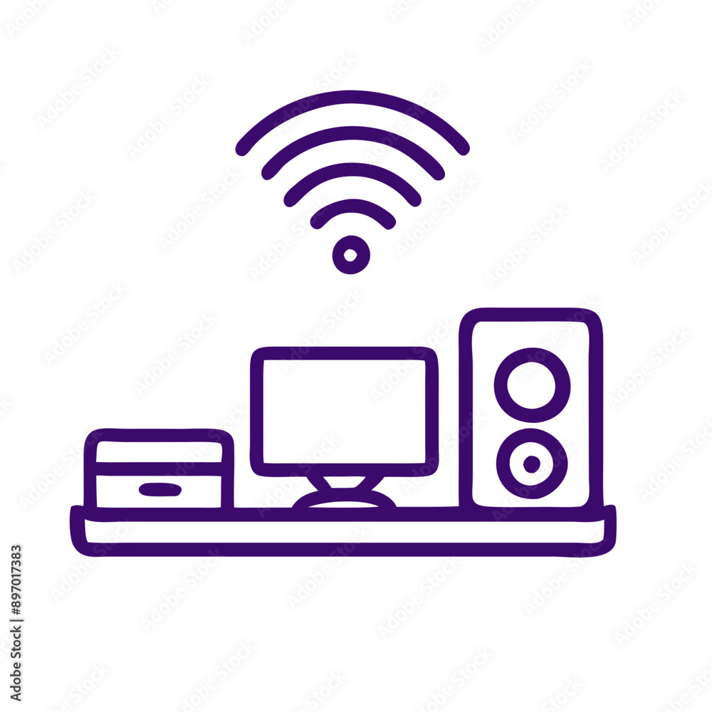 Flat-Screen TV Icon with Purple Outline Representing Entertainment and Home Technology Flat-Screen TV Icon with Purple Outline Representing Entertainment and Home Technology