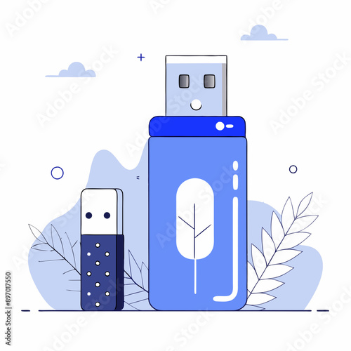 Illustration of USB Flash Drive and Memory Stick Icons with Abstract Background