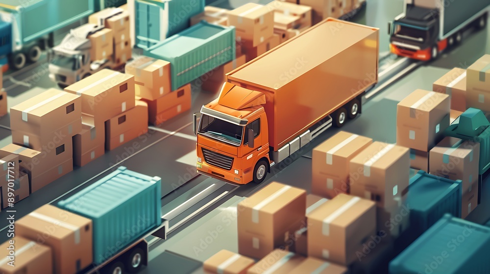 Miniature Truck with Package Cardboard Box for Logistics Delivery transportation business concept.