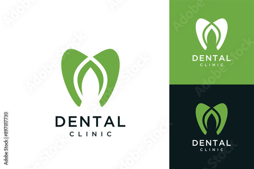 Dental clinic tooth care logo design vector illustration.