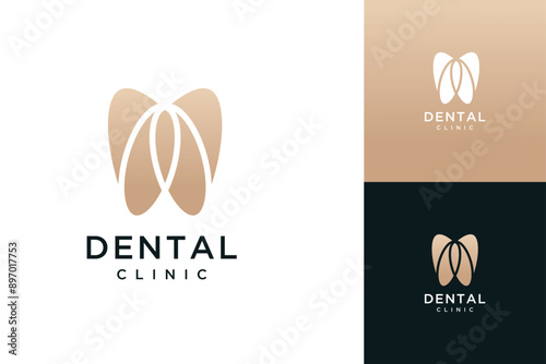 Modern minimalistic dentist logo design, Line tooth creative symbol. Dental clinic vector signs mark icon.