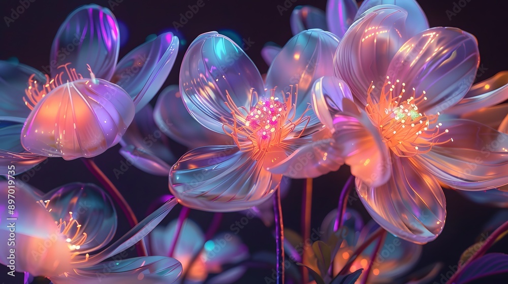 Glowing Glass Flowers in Neon Hues