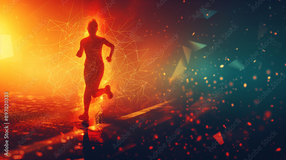 Fototapeta premium A Runner's Silhouette Illuminated By The Sunset Glow