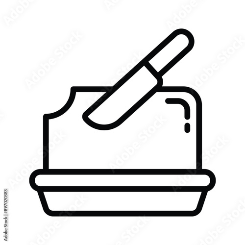 Culinary butter with breakfast knife, butter block icon design