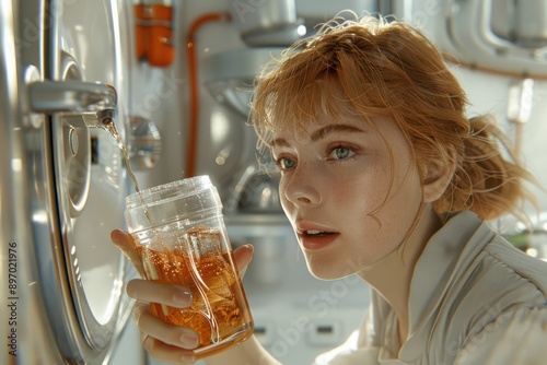 Woman Pouring a Refreshing Beverage with Care, Expertly Handling a Glass of Cold Drink, Woman's Delicate Touch, Carefully Pouring a Beverage, Gentle Handling of a Drink photo