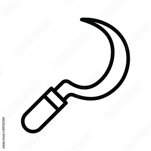 Creatively crafted sickle icon, A traditional agricultural tool used for harvesting crops.
