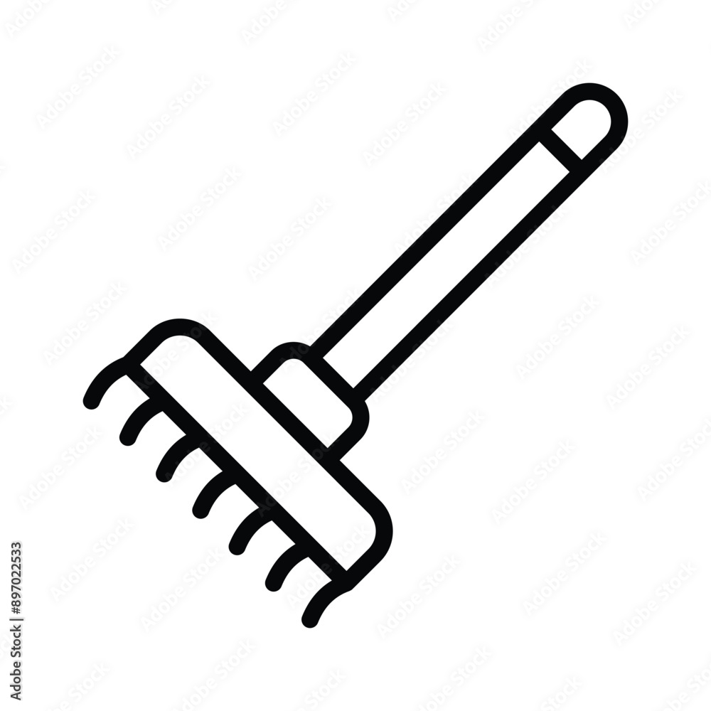 A rake icon representing a tool used for gathering leaves and garden maintenance.