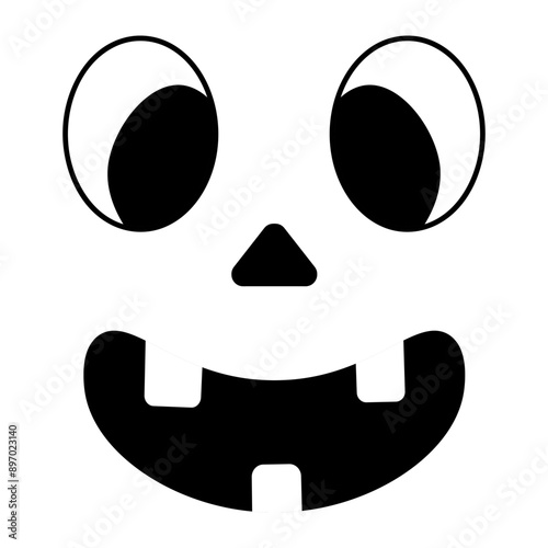 Cute grimace with teeth. Mask. Sketch. Doodle style. Smiling facial expression. A funny look.