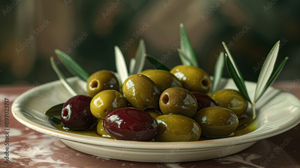 large and beautiful olives in a plate on the table large and beautiful olives in a plate on the table