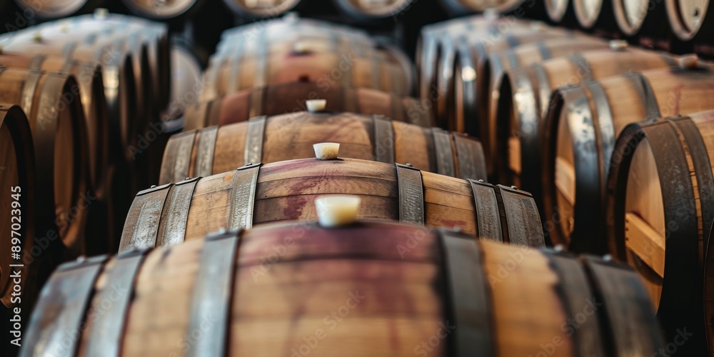 several barrels of stacked wine seen from the front several barrels of stacked wine seen from the front