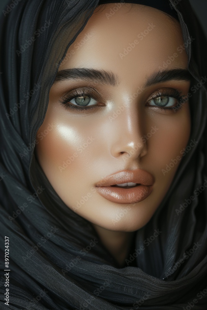 Middle east woman with Hijab, edgy style, make up, from head to chest Middle east woman with Hijab, edgy style, make up, from head to chest