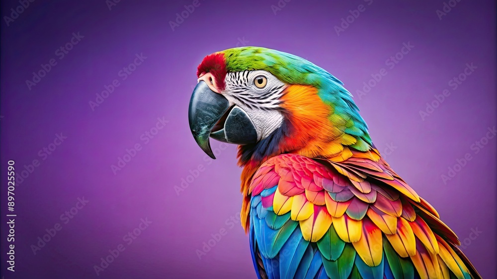 Vibrant parrot with colorful feathers on a lilac background, exotic, tropical, beauty, bird, nature Vibrant parrot with colorful feathers on a lilac background, exotic, tropical, beauty, bird, nature