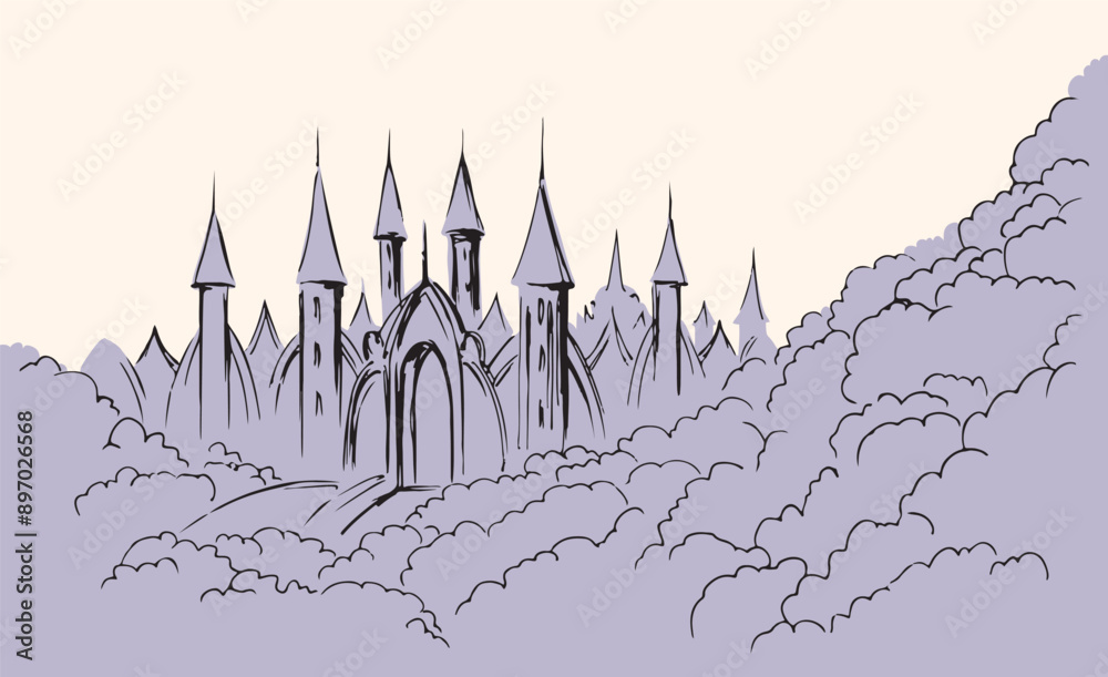 Fototapeta premium Vector drawing. Big Hevenly city