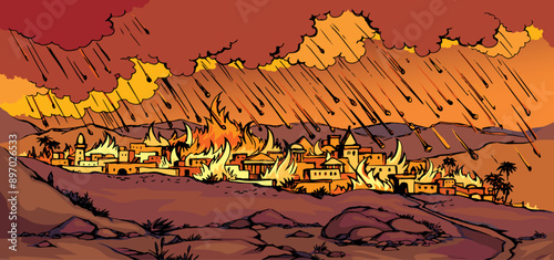 Vector drawing. Fire in the city