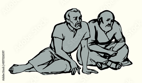 Vector drawing. Man sitting on the ground