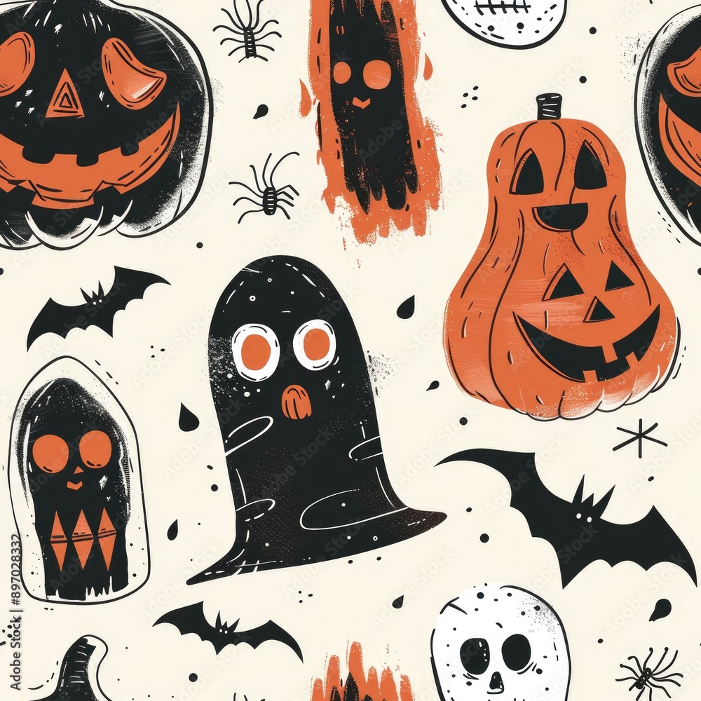 Illustration Doodle Halloween Seamless Pattern Illustration Doodle Halloween Seamless Pattern
