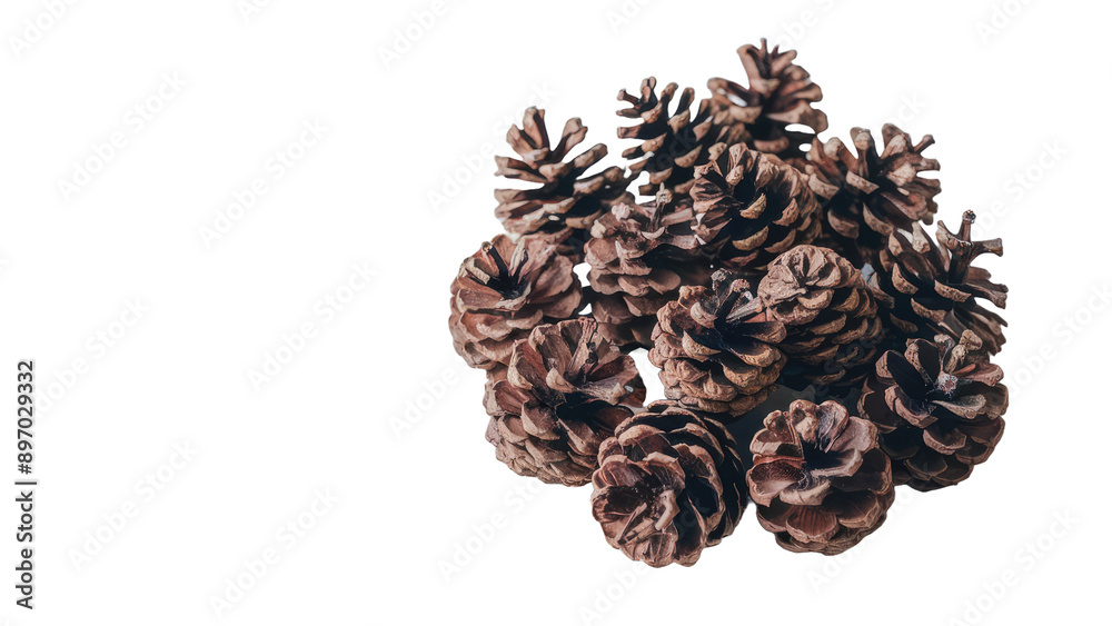 A collection of small pine cones for Christmas tree decoration isolated on white background. A collection of small pine cones for Christmas tree decoration isolated on white background.