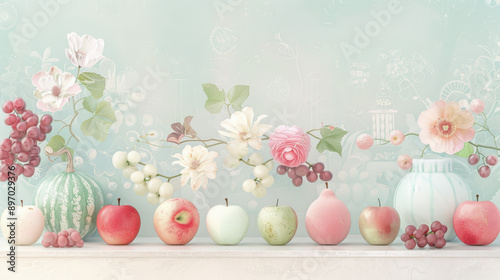 Vibrant fruit and flower display celebrating the Chinese Moon Festival with festive elegance