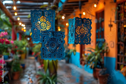 colorful lanterns on the wall. Generative AI
