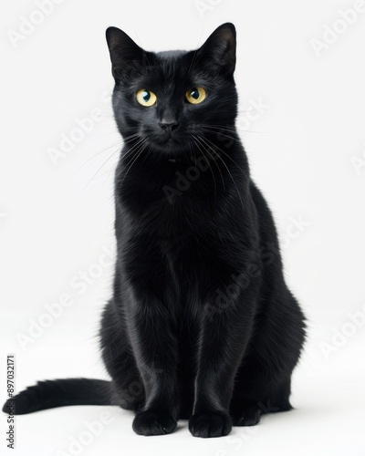 Black Cat. Cute Crossbreed Pet Sitting Alone, Creature with Mysterious Look