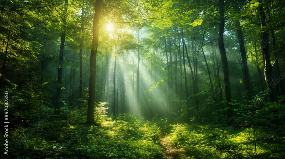 Naklejka premium Forest and sunlight