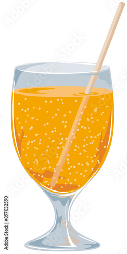 グラスに入ったストロー付きオレンジジュースのイラストアイコン
