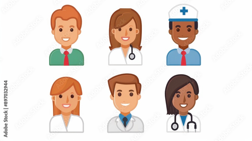 Explore diverse icons and illustrations of health workers in a clean, flat design style to enhance your projects and presentations. Explore diverse icons and illustrations of health workers in a clean, flat design style to enhance your projects and presentations.