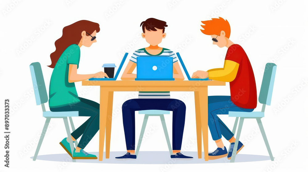 Vibrant scene of diverse youth engaged in study, collaborating on homework, reading books, and sharing ideas together. Vibrant scene of diverse youth engaged in study, collaborating on homework, reading books, and sharing ideas together.
