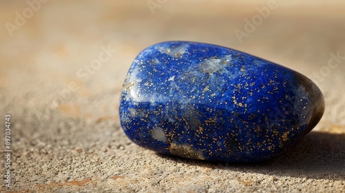 Vibrant CloseUp of Polished Lapis Lazuli Stone on Textured Surface, Ideal for NatureInspired Designs, Print, Poster, and Decor