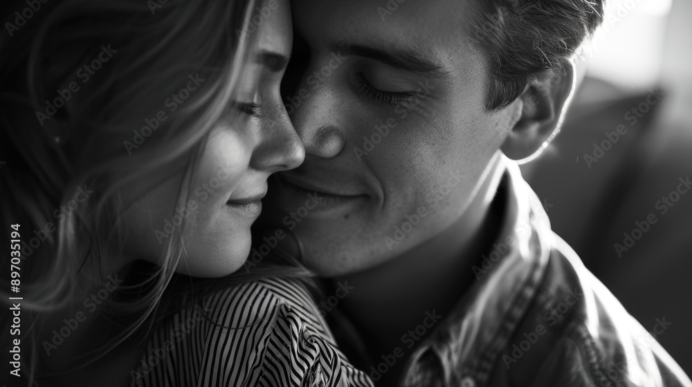A romantic moment captured in black and white, suitable for use in editorial or commercial contexts where a timeless feel is desired A romantic moment captured in black and white, suitable for use in editorial or commercial contexts where a timeless feel is desired