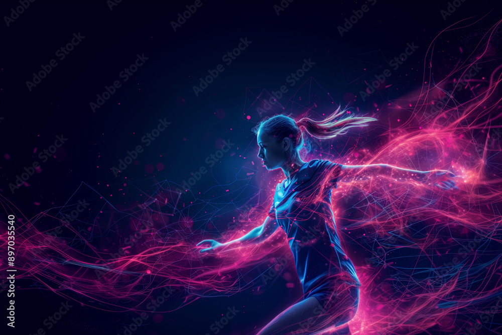A Dynamic Handball Player Surrounded By Pink And Blue Energy A Dynamic Handball Player Surrounded By Pink And Blue Energy