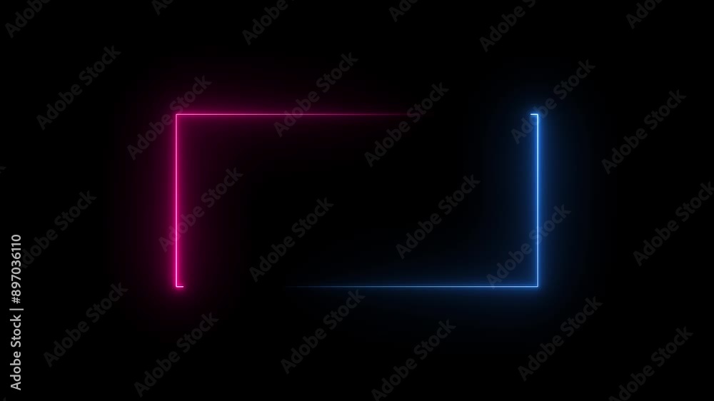  Rectangle neon. Rounded rectangle photo frame with four tone neon color and illustrated black background