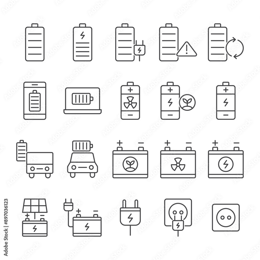 Battery Icon Set Sign Symbol Vector Battery Icon Set Sign Symbol Vector