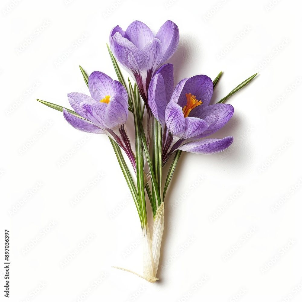 3D Crocus Flowers in White Background