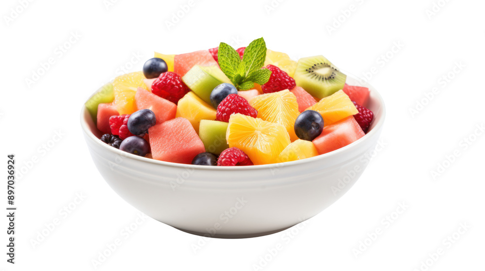 Fresh mixed fruit salad in a bowl isolated on white background	
