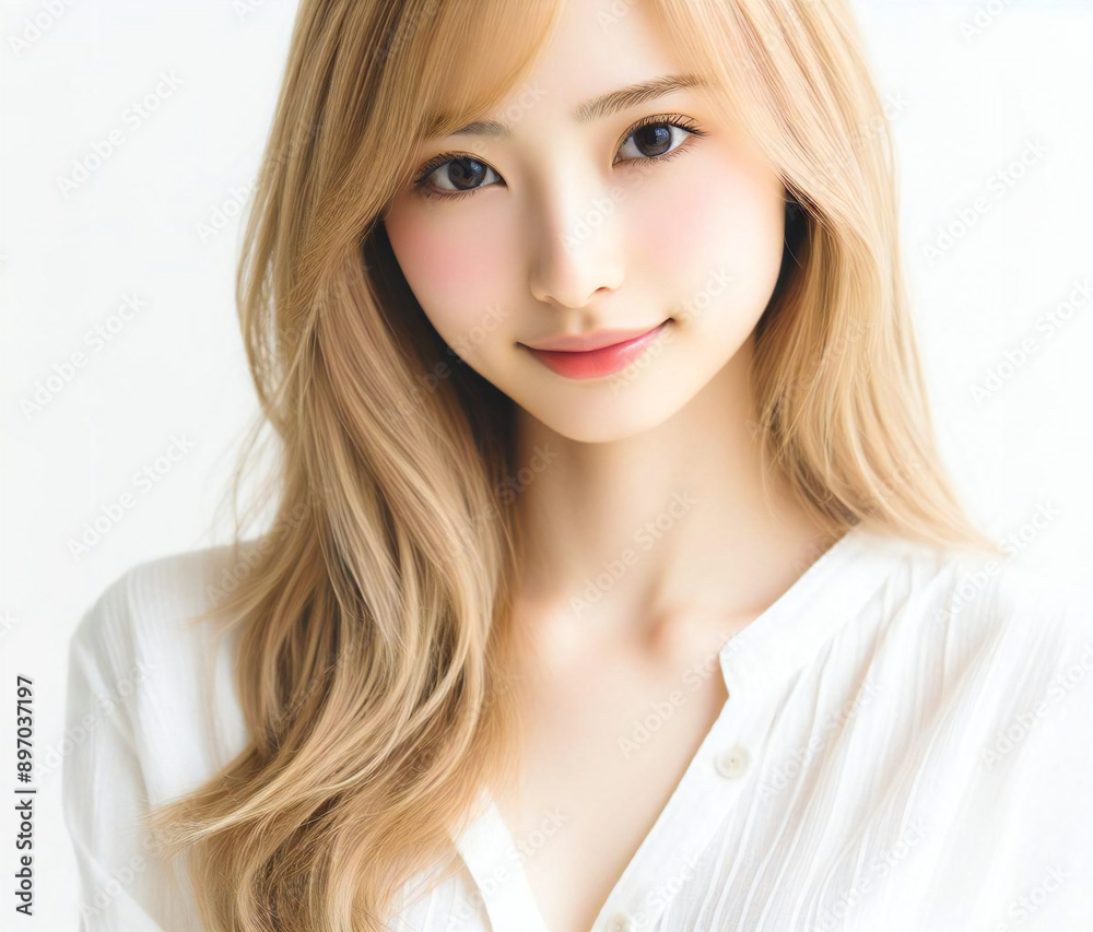 白いブラウスの美女